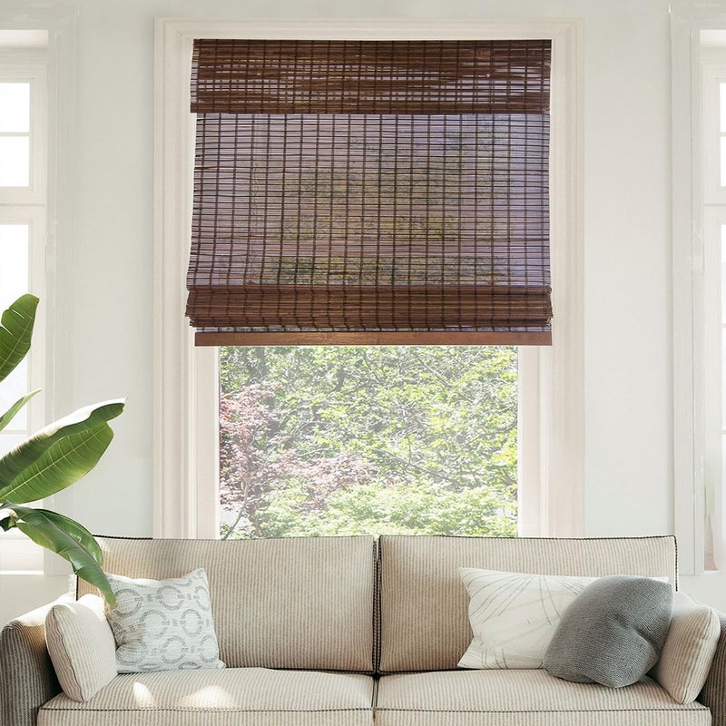 CHICOLOGY Bamboo Roman Shades - Customer Favorite Light Filtering Blinds for Windows, Premium Quality, Ideal for Home, Buffalo Brown, 34"W X 64"H - Image 1